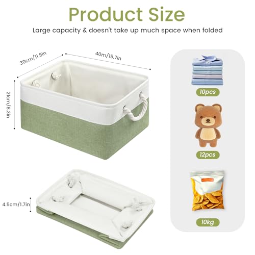 Large Storage Baskets- 15.7x11.8x8.26 inch Storage Bins for Shelves and Closet Organizing, Foldable Fabric Bin for Home Organization Clothes and Laundry (3-Pack, White&Green) - color: WhiteGreen, size: 15.7inX11.8inX8.26in-3P