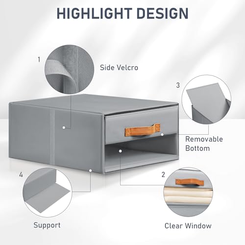 DIMJ Closet Organizers and Storage - Pull-out Fabric Bins with Drawers for Closet Foldable Clothes Organizers with Clear Window, Stackable Storage Drawers for Bedroom,Living Room,Shelf,6-Pack, Grey - color: Grey, size: 6 Pack