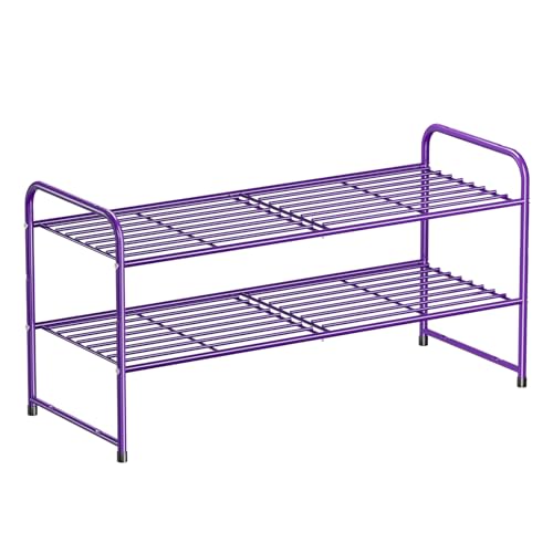 SUFAUY 2-Tier 33" Wide Shoe Rack Closet Metal Wire, Stackable, Purple - color: Purple, size: 2 Tier
