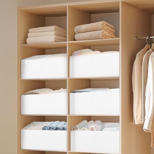 DIMJ Large Closet Shelf Organizer Bins 6 Packs with Handles and Divider, Fabric Trapezoid Storage Baskets, Foldable Clothes Containers Box for Shelf, Towel, Book, Toy, Purse, Hats, ,White - color: White, size: 6 Bins 16.5"x11"x7.8"