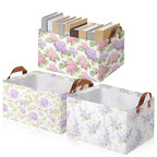 Boao 3 Pcs Purple Floral Storage Bin Wildflowers Collapsible Large Storage Baskets for Gifts Canvas Laundry Basket Foldable Box with Handle for Office Home Bedroom Clothes - style: Purple Flowers