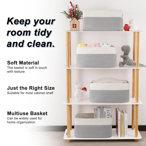 4 Pack Storage Baskets for Organizing, Woven Baskets for Shelves - Perfect for Toys, Books, Towels, and Clothes, Durable Gift Basket Bins Toy Storage, 15.7''Lx11.8''Wx7.8''H, Grey and White - color: Grey & White, size: Large/15.7''Lx11.8''Wx7.8''H