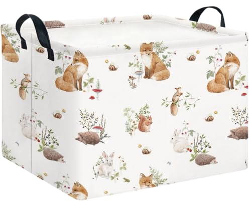 CLOCOR Rectangular Storage Basket,Collapsible Cute Pattern Storage Bin,Waterproof Books Box with Handles,Gift Basket(Fox) - color: Fox
