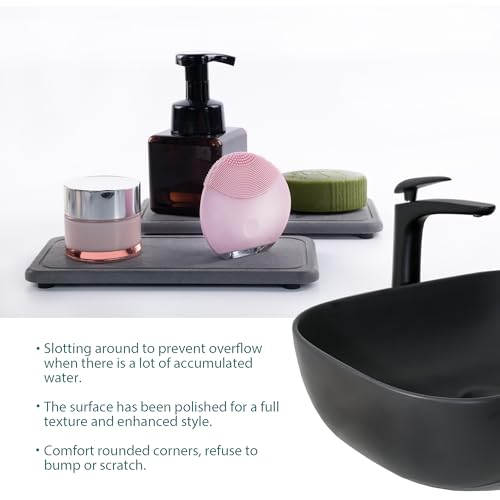 NiuYichee 2 Pcs Water Absorbing Stone Trays, Kitchen/Bathroom Sink Soap Dish, Diatomite Tray Used for Hand Soap & Cosmetic Bottles in The Modern Home, 4" W x 8.3" L, Dark Gray - color: Dark Gray, size: 8.3" x 4" with groove