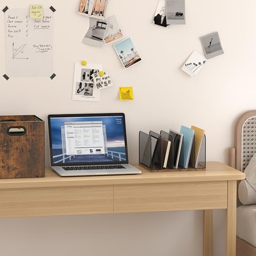 Piskyet Wooden Desk File Organizer, 5-Section Vertical File Folder Holder Stand,Metal Mail Paper Chromebook Organizer for Teacher Desk Office Classroom Desktop Organization - size: 5-Section