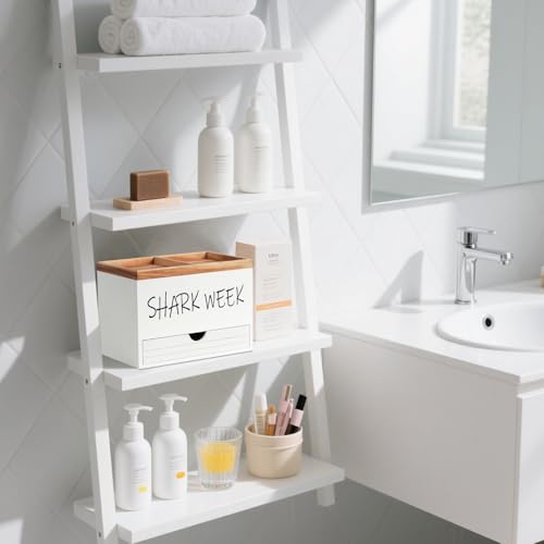 Tampon Holder for Bathroom, Feminine Product Organizer with Lid and Drawer, Wood Shark Week Tampon Storage, Lady Stuff Box for Bathroom Accessories and Toilet Organizer