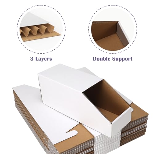 EXYGLO Stackable Cardboard Storage Bins 30 Pack, 12x4x4.5 Inch Cardboard Boxes with Lid, Corrugated Organizer Bins for Pantry, Shelves, Garage, Office, Shop, White - color: White Stackable, size: 12x4x4.5 inches