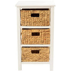 eHemco 3 Tier X-Side End Table with 3 Wicker Baskets for Bedside, Living Room, White - color: White, size: 14"D x 14"W x 25"H (3 Drawers)