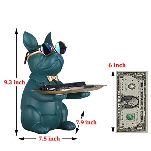 Modern Decor Resin Bulldog Tray Statue Tray Storage Key Holder Candy Jewelry Earrings Tray Suitable for Home Decor Modern Art Dining Table Decor Office Small Object Tray (Green) - color: Green