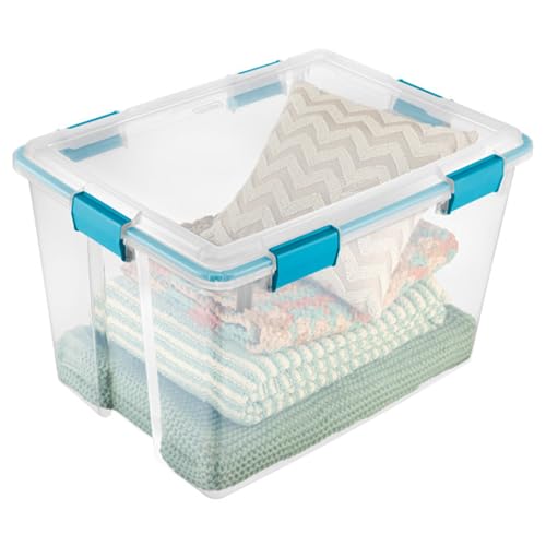 Sterilite 12-Pack Gasket Box, Weather-Resistant Storage Bins with Latching Lids, 80 Quart - Heavy-Duty Organizing Containers for Closet, Bathroom, and Office - size: 80 Quart, style: 12 Pack