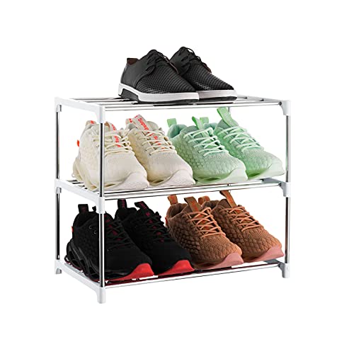 3-Tier Stackable Small Shoe Rack, Lightweight Shoe Shelf Storage Organizer for Entryway, Hallway and Closet(White) - color: White, size: 3-Tier
