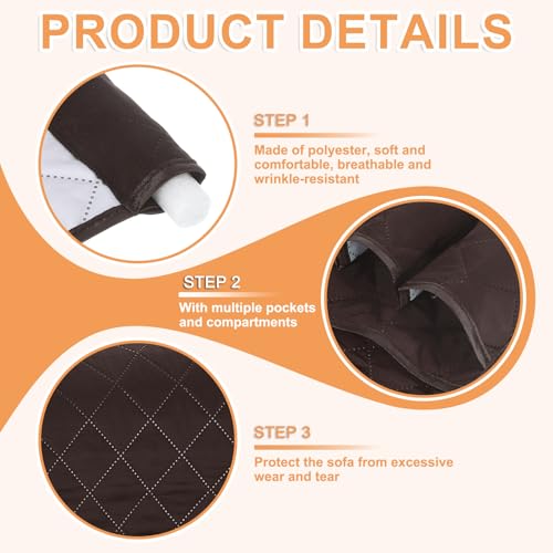 uxcell 1 Pcs Recliner Armchair Caddy, Couch Armrest Organizer with 5 Pockets for Bedside Sofa Remote Control Holders Magazine Phone Book Glasses (Brown, 35"x13") - color: Brown