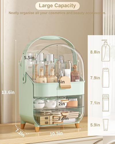 Anylady Makeup Organizer Countertop, Skincare Holder Bathroom Counter Organizer, Storage Box Cosmetic Display Cases, Teen Girl Gifts Make up Organizers for Vanity, Dresser - color: Green