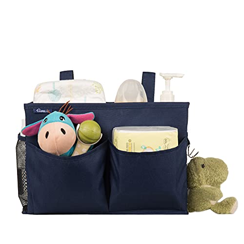 Surblue Bedside Caddy Hanging Organizer Storage Bag Pocket for Bunk, Hospital, College Dorm Rooms, Baby Bed Rails, Camp - 4 Pockets, 2 Hooks (Blue) - color: Blue, size: Small
