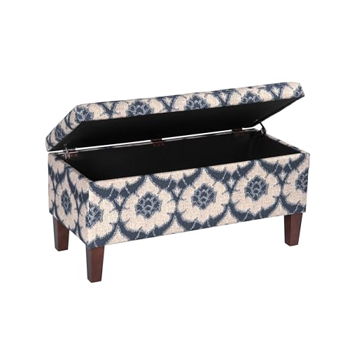 HomePop Large Decorative Storage Bench - Blue Medallion Print - color: Blue Medallion Print