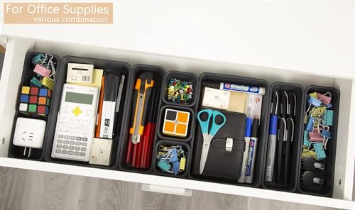 Kutesna 15 PCS Interlocking Desk Drawer Organizer Separator for Office,Bathroom,Kitchen,Makeup（Black） - color: Black, size: 15PC