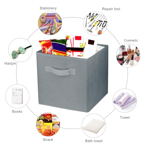 2 Pcs Storage Cubes, 10.5 Inch Collapsible Storage Bins, Fabric Foldable Bins for Organization, Durable Storage Bins for Closet, Shelves, Offices (Grey)