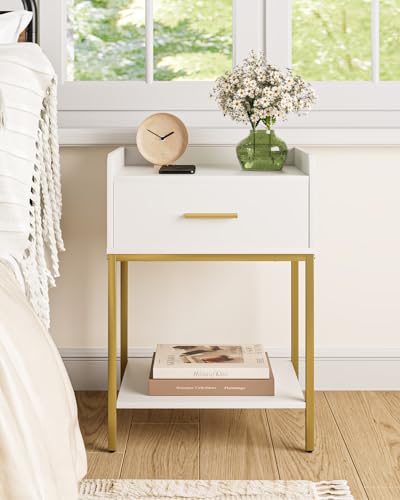 Nightstand,3-Tier Modern Night Stand,Bedside Table with Storage Drawer and Shelf,Small Side Table for Bedroom,Living Room,White - color: White