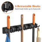 Lifewit Mop and Broom Holder Wall Mount, Anti-Slip Broom Hanger for Cleaning Supplies Organizer, Easy Install Tool Hanging Rack for Closet, Kitchen, Garage, 5 Slot 6 Hooks, Hold 30lbs, Black, 1 Pack - color: Black