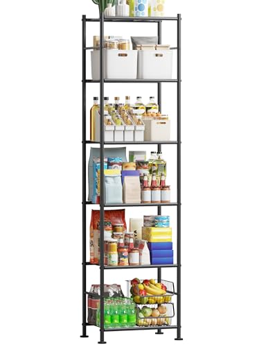 Sakugi Storage Shelves - 6 Tier Shelf Organizer, Sturdy Metal Garage Shelving with Adjustable Leveling Feet, Space-Saving Shelves Organizer for Pantry, Laundry, Kitchen (18" x 12" x 70", Black) - color: Black, size: 18.0W x 12.0D x 70.0H (6T)