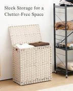 SETVSON Laundry Hamper with Lid Wicker Laundry Basket 112 L (29.6 Gal) Laundry Hampers Handwoven Rattan Clothes Hamper with Handles 3 Removable Liner Bag, 6 Mesh Bags for Bathroom Bedroom Light Khaki - color: Light Khaki, size: 29.6 Gal