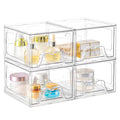 Stebopum 4 Pack Stackable Makeup Organizer, 4.4'' Tall Acrylic Bathroom Makeup Organizer and Storage Drawer with Pull-out Handle, Clear Plastic Storage Bins for Vanity,Pantry,Desk,Undersink,Kitchen - style: 4pack Small