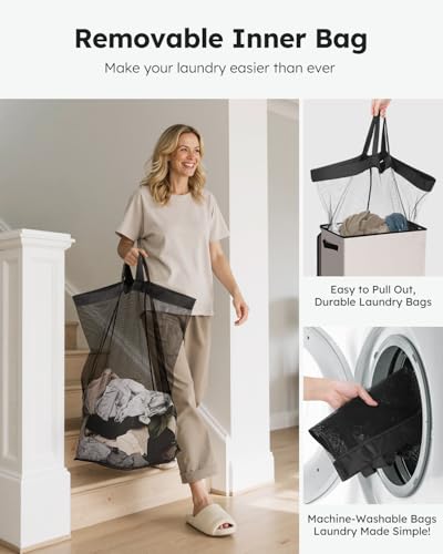 SOLEDI Laundry Hamper with Lid 90L Large & Tall Collapsible Laundry Basket, Clothes Hamper with Bag Removable Easy to Carry, Dirty Hampers for Bedroom, Bathroom, Dorm, College, Light taupe - color: Light taupe, size: 90L