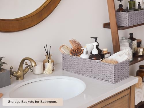 StorageWorks Round Paper Rope Toilet Tank Topper Basket, Wicker Basket for Bathroom, Gray, 2-Pack - color: Gray, size: 15 ¾"L x 6 ½"W x 4 ¼"H