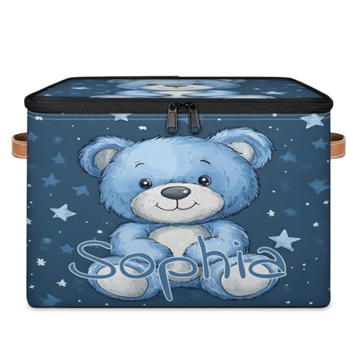 Custom Storage Basket with Name, Personalized Storage Bins with Zipper Lid, Foldable Fabric Storage Box Large capacity with Handle Blue Star Bear - color: Option 5