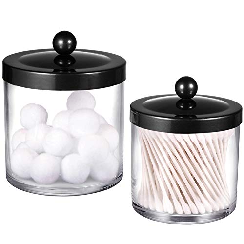 SheeChung 2-Pack Plastic Apothecary Jars with Black Metal Lids-Clear Acrylic Qtip Holder Set-Shatterproof Bathroom Vanity Organizer for Cotton Balls, Swabs, Pads-Modern Farmhouse Chic Decor - color: Black, size: 25 oz & 15 oz