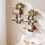 HOOBRO Floating Shelves, Set of 2 Wall Shelves, 3-Tier Wall Mounted Storage Shelves, Hanging Bathroom Shelves, for Living Room, Bedroom, Bathroom, Kitchen, Rustic Brown and Black BF31BJP201
