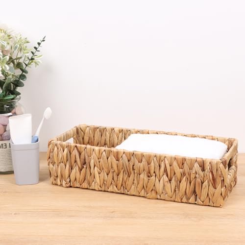 Moosky Wicker Storage Baskets with Handle Water Hyacinth Basket for Organizing Decorative Storage Bins for Countertop Toilet Tank Boho Rectangular Home Organizer (Natural, Set of 2) - size: Set of 2