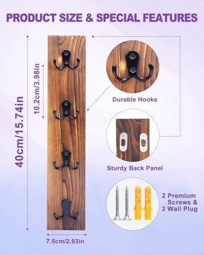 UCEC Vertical Key Holder Wall Mount with Hooks, Space-Saving Wooden Key Holder for Wall, Easy Install Home Organizer for Keys, Wallets, Pet Leashes – Perfect for Living Room Decor, Entry, Garage - color: Burnt Wood Finish
