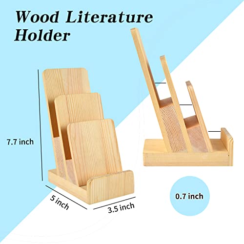 2 Pieces 3-Tier Pine Wood Literature Holder pamphlet display stand Trifold Brochure Organizer Flyer Holder Postcard Display and Countertop Wooden Display Stand Book Display for Magazine Pamphlet