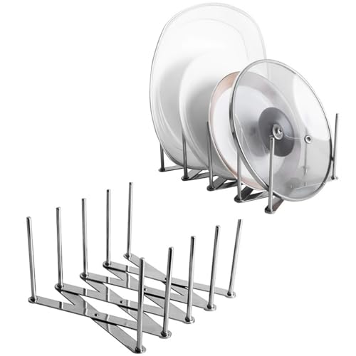 Adjustable Pot Lid Organizers, Dish Rack to Store Houseware, Plate Rack While Cooking, Kitchen Cabinet Pantry Pan and Pot Lid Organizer Rack Holder,4 sectional, 1Pcs