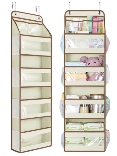 Yecaye 5 Tier 1Pc Over the Door Organizer, Swing-proof Door Organizer Hanging with Clear PVC Windows, Behind the Door Storage for Bedroom Nursery Closet Laundry Pantry Bathroom, Beige - color: Beige, size: 1 Pack 5 Tier
