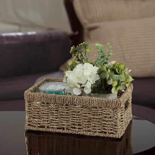 Wicker Baskets, Baskets for Organizing, Rattan Woven Basket for Storage, Organizer Bins with Built-in Handles, Storage Basket for Shelves (Seagrass, Small) - color: Seagrass