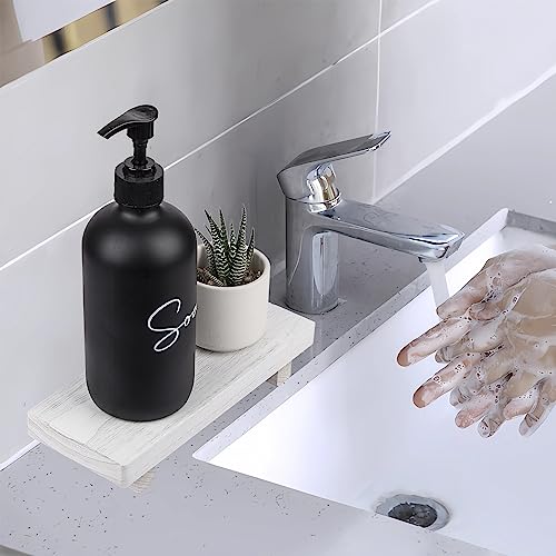 zoocatia Small Wood Tray Pedestal Stand Farmhouse Bathroom Decor Decorative Wooden Riser Kitchen Soap Dish Holder for Vanity, Counter, Sink, White - color: White, size: 8.7" x 3.6" x 1.6"