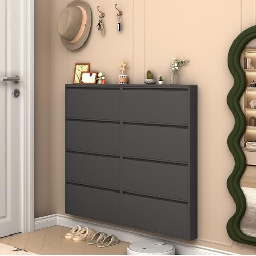 LUCYPAL Shoe Cabinet with 4 Flip Drawers,Slim Shoe Storage Cabinets for Entryway,Black Narrow Wall Shoe Cabinet for Hallway,Living Room, Bedroom - color: Black, size: 4 Drawers