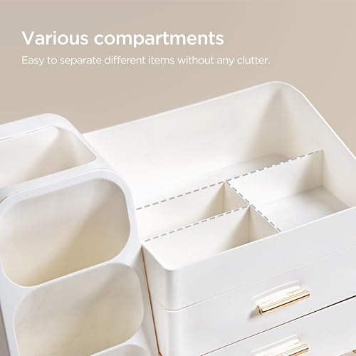 HBlife Makeup Organizer with Brush Holder for Vanity, Large Plastic Bathroom Countertop Organizer Skin Care Storage, Easy to Store Lipsticks, Nail Polishes, Perfumes, Eyeshadow Palettes, All White - color: All White, size: Large