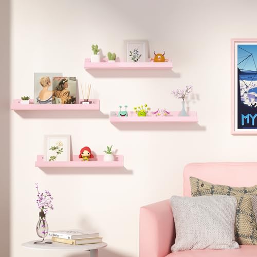 upsimples Acrylic Shelves for Wall Decor, 15" Display Shelf Perfume Organizer for Bathroom, Bedroom, Living Room, Floating Bookshelves for Kids, Pink, 4 Pack - color: Pink