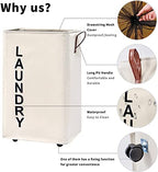 92L Large Laundry Hamper with Leather Handle,Standable Laundry Basket with Wheels ,Large Hamper,Rolling Laundry Basket White - color: Beige/XXL, size: Super Large 27.5"