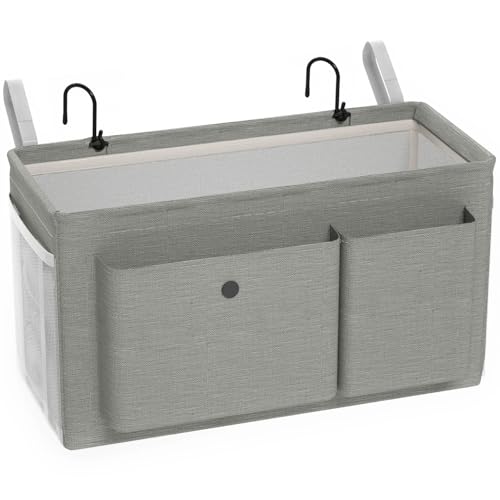 Edudif Bedside Caddy Bedside Organizer with Fixed Straps & Water Bottle Holder, Bunk Bed Caddy ideal for Home, Dorm, Hospital, Crib, Versatile Bedside Storage Solution (Grey) - color: Grey