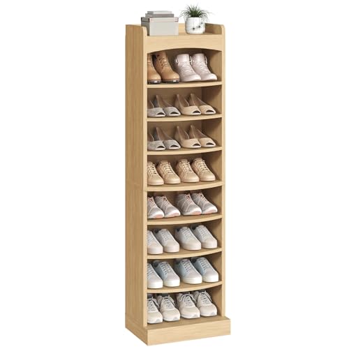 YATINEY 9-Tier Tall Shoe Rack, Wooden Shoe Storage Organizer, Narrow Shoe Cabinet with Removable Shelves for Small Spaces, Holds 18 Pairs of Shoes, for Entrance, Hallway, Natural SS22NL - color: Natural, size: 18.9"L x 13.4"W x 65.7"H