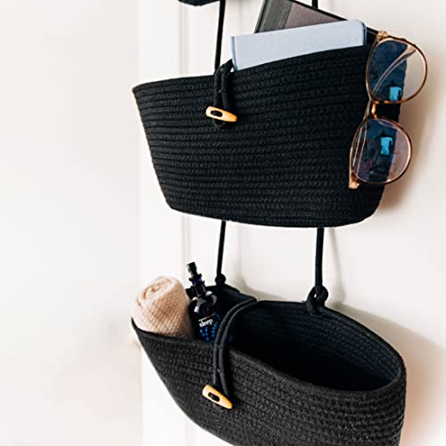 OrganiHaus Black Hanging Wall Baskets for Storage | Hanging Baskets for Bathroom Organizing | Behind Door Storage | Over the Door Basket | Nursery Storage Basket | Wall Hanging Basket for Organizing - color: Full Black