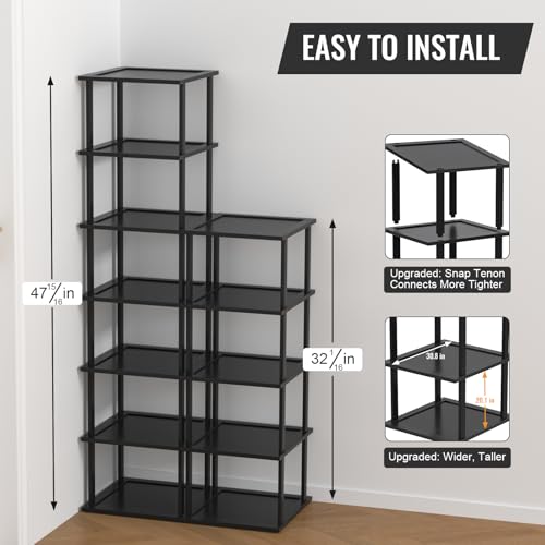 MHXW SXPN Bamboo Free Standing Shoe Rack Shelf Multi Tier Tall Wooden Stackable Shoes Rack Organizer for Closet Front Door Entrance Narrow Vertical Shoe Storage (Black, 12 Tiers) - color: Black, size: 12 Tiers