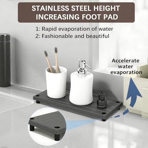 Quick Dry Sink Caddy Kitchen Sink Organizer, Water Absorbing Stone Tray for Sink, Stone Drying Tray, Diatomite Faucet Mat & Protector, Dispenser Sponge Holder, Stone Soap Tray for Bathroom Counter - color: Gray Metal Foot Wave Large