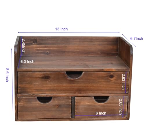 Vintage Rustic Brown Wooden 3 Drawer with Shelf Office Desk Organizer & Mail Rack For Desktop,Box for Office Home makeup holder Toiletries Supplies Vanity, No Assembly Required (Brown) - color: Brown
