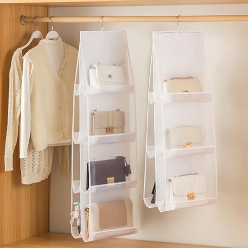 MURRI&MURRDI Hanging Handbag Organizer for Closet, Purse Storage Hanger with 8 Easy Access Clear Pockets, Womens Tote Bag Pocketbook Holder for Door Wall Wardrobe, Space Saving Organization, White - color: B-White