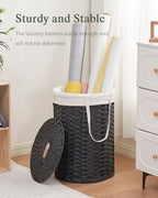 SETVSON Laundry Hamper with Lid Laundry Basket with Lid 19.0 Gal (72 L) Round Wicker Laundry Basket Handwoven Rattan Basket with Lid Removable Bag 2 Mesh Bags Handles for Living Room Bathroom Black - color: Black, size: 72L